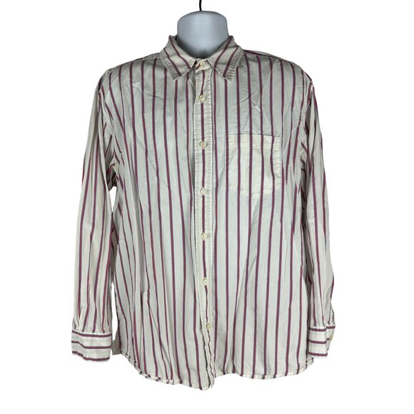 Old Navy Men's Large Long Sleeve White & Red Striped Button-Up Shirt 100% Cotton - Picture 1 of 4